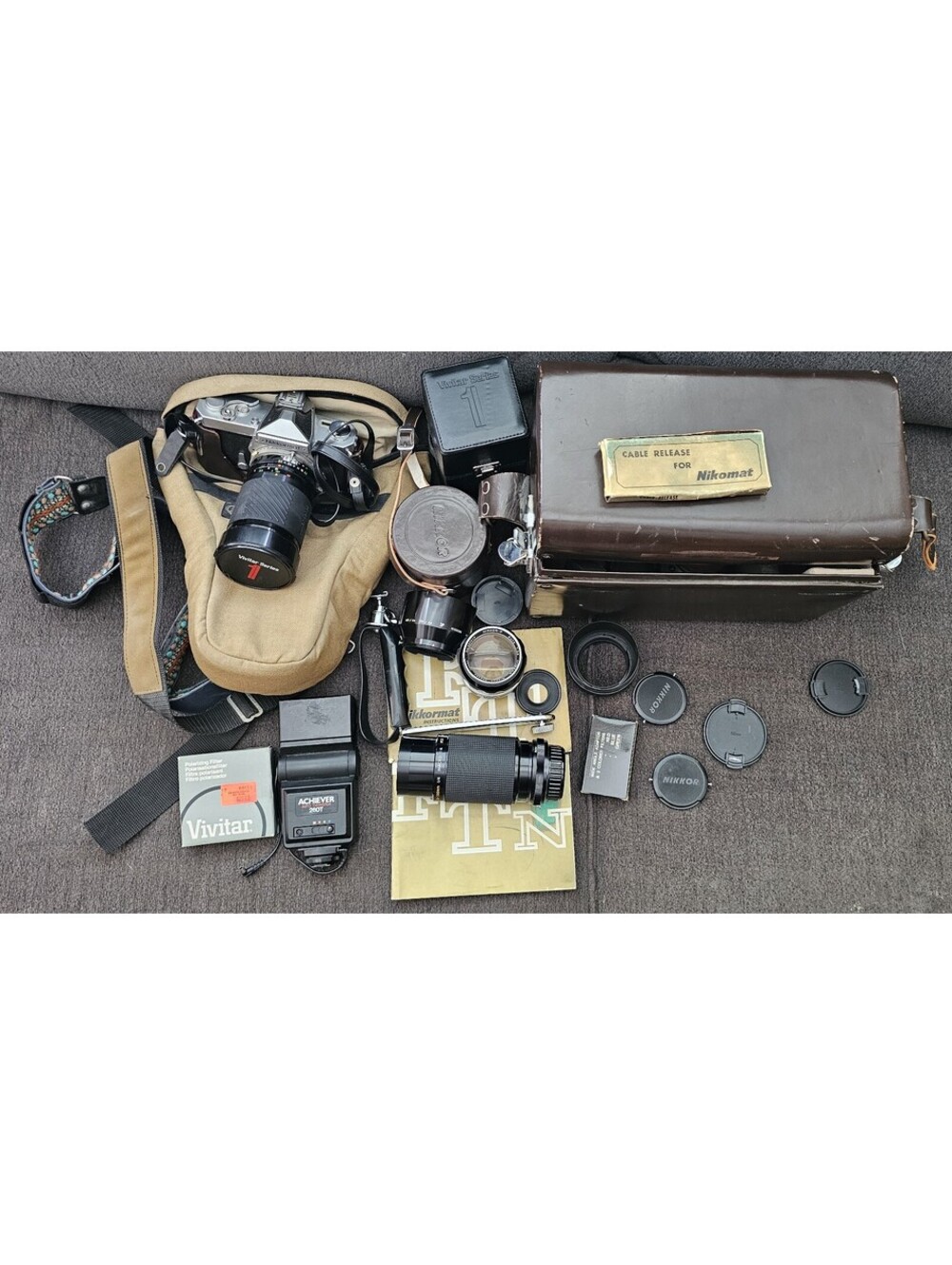Vintage Nikon Nikkormat FTN 35mm SLR Film Camera with 3 Lenses, Case & Much More